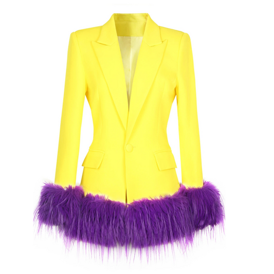 Long Sleeve Feather Detail Blazer Yellow Purple