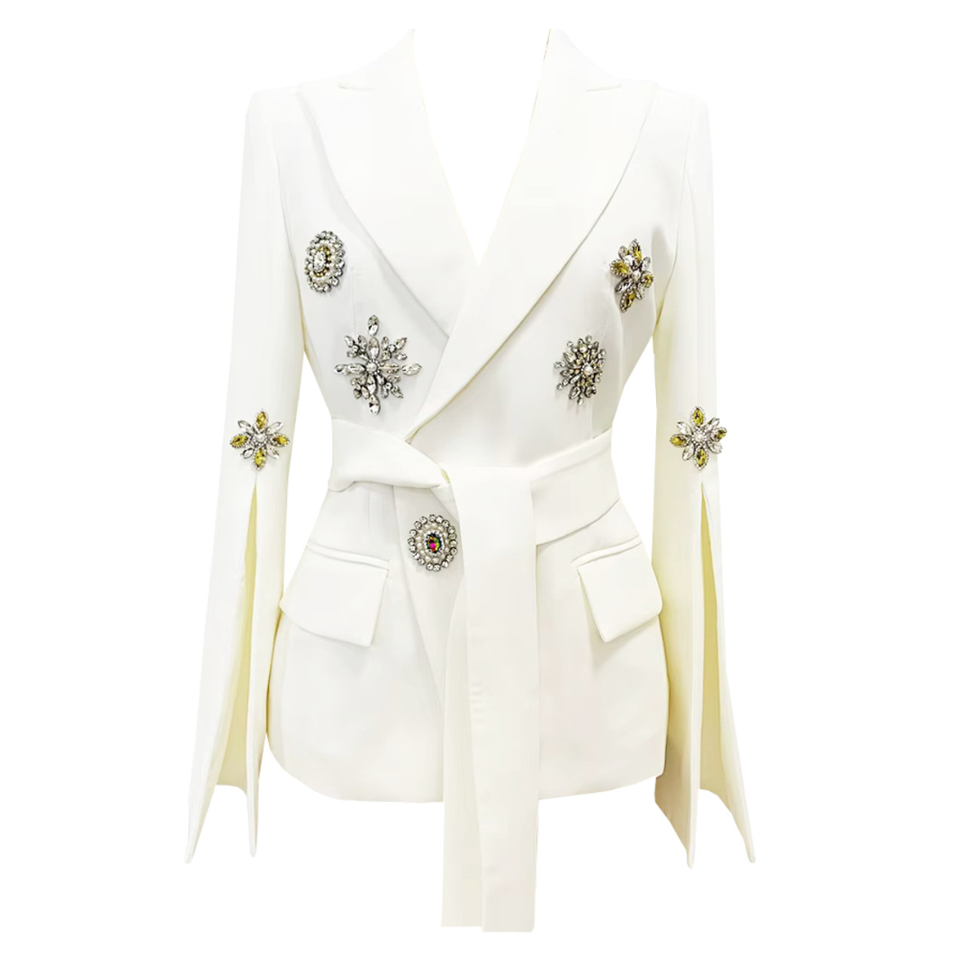 Long Sleeve Crystal Detail Blazer White HV9765