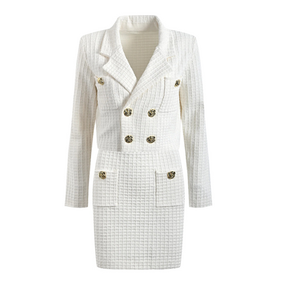 Long Sleeve Blazer Skirt Suit White