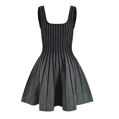 Sparkly Stripes A Line Dress Black