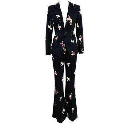 Long Sleeve Floral Suit Black