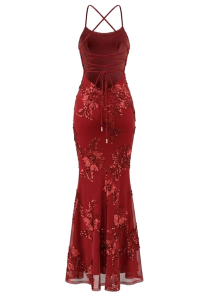 Halter Floral Strappy Backless Maxi Dress Red HV2963