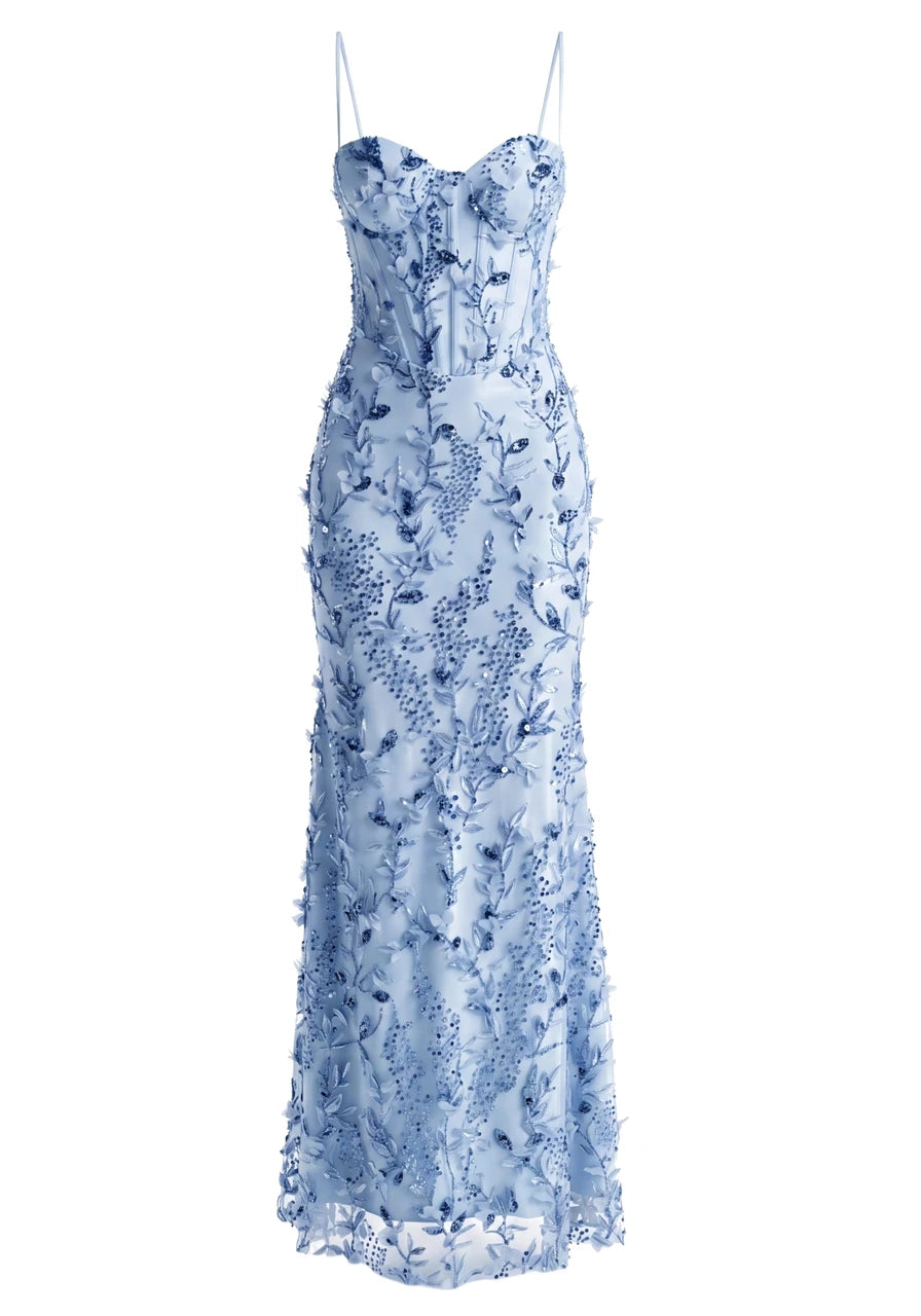 Floral Sequin Structured Bustier Maxi Dress HV3212