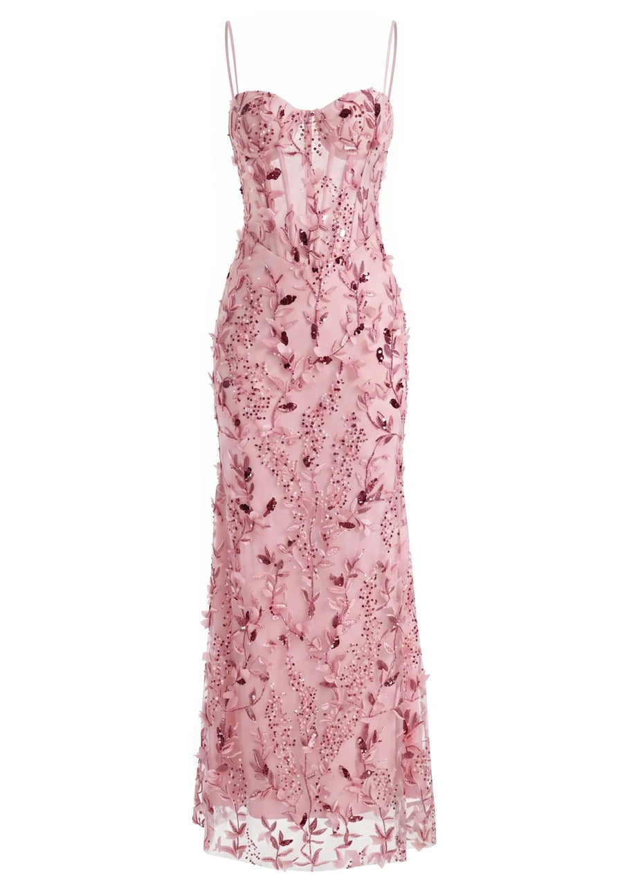 Floral Sequin Structured Bustier Maxi Dress HV3212