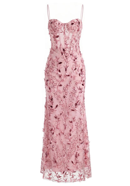 Floral Sequin Structured Bustier Maxi Dress HV3212