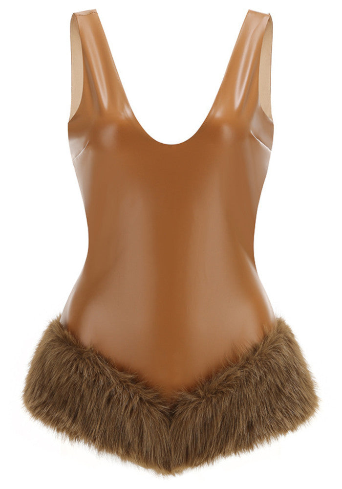 Fur Detail Bodysuit Brown HV2861