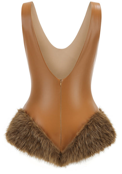 Fur Detail Bodysuit Brown HV2861
