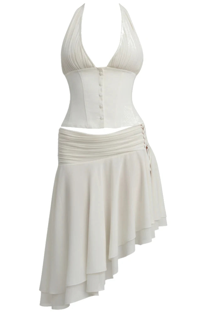 Halter A Line Two Piece Dress Ivory HV2542
