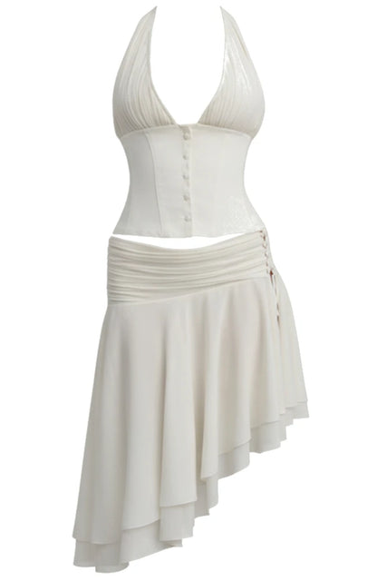 Halter A Line Two Piece Dress Ivory HV2542