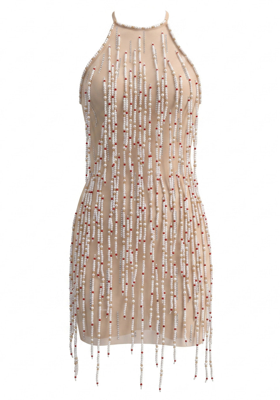 Halter Beaded Tassel Dress Nude HV3028