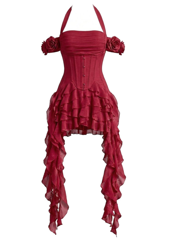 Halter Corset Ruffle Maxi Dress HV3047