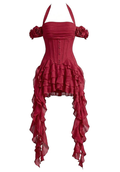Halter Corset Ruffle Maxi Dress HV3047