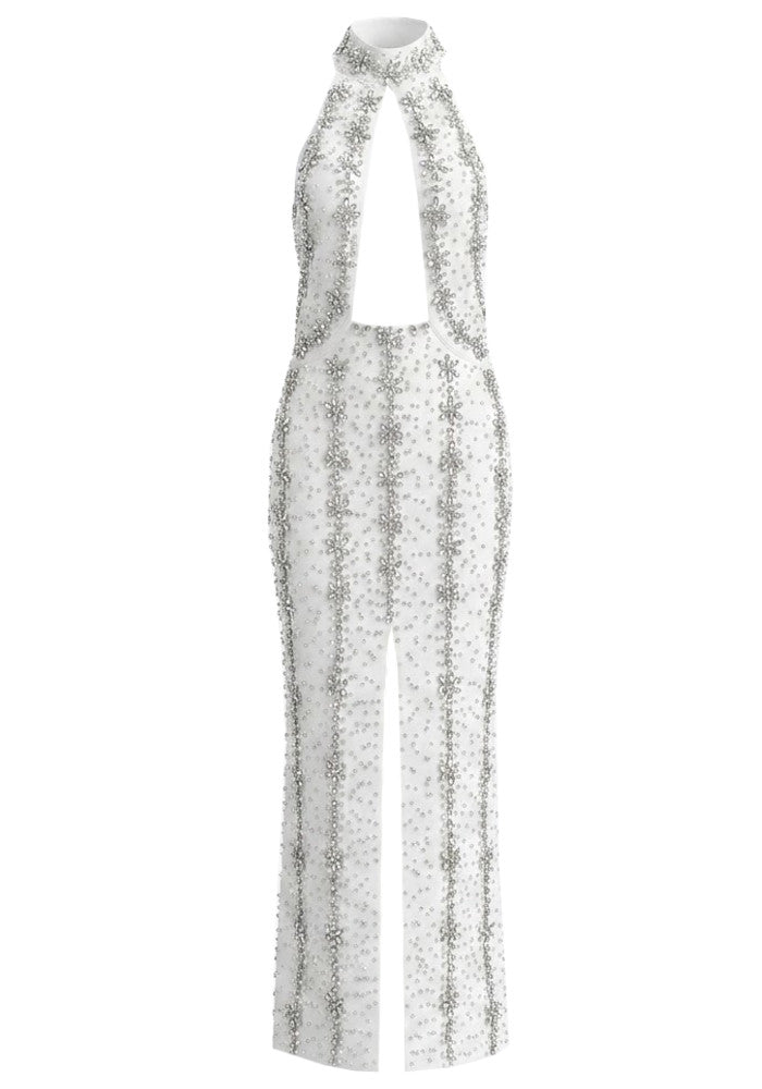 Halter Crystal Cut Out Maxi Dress  HV3082