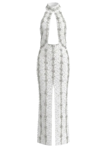 Halter Crystal Cut Out Maxi Dress  HV3082