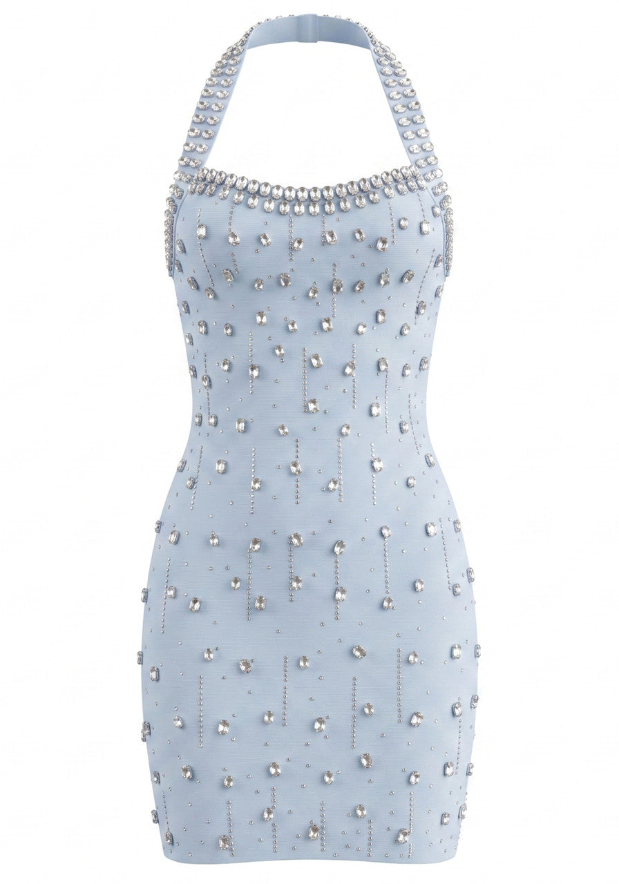 Halter Crystal Dress Light Blue HV2895