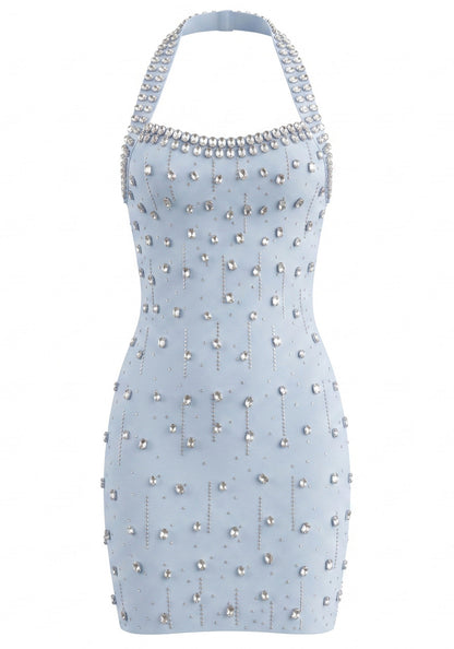 Halter Crystal Dress Light Blue HV2895