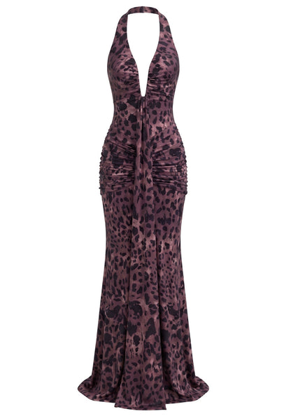 Halter Draped Maxi Dress Animal Print HV3076