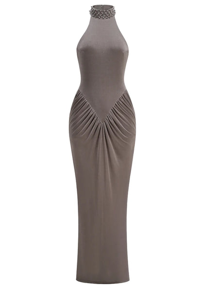 Halter Draped Maxi Dress Grey HV2954