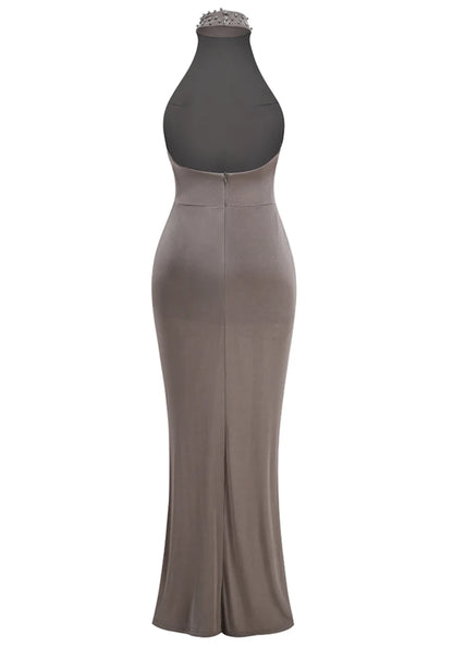 Halter Draped Maxi Dress Grey HV2954