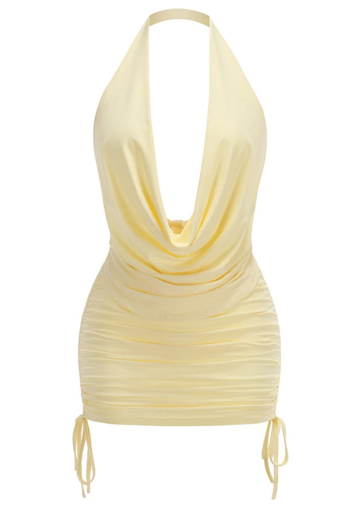 Halter Draped Two Piece Dress Yellow HV2864