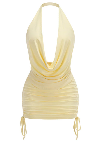 Halter Draped Two Piece Dress Yellow HV2864