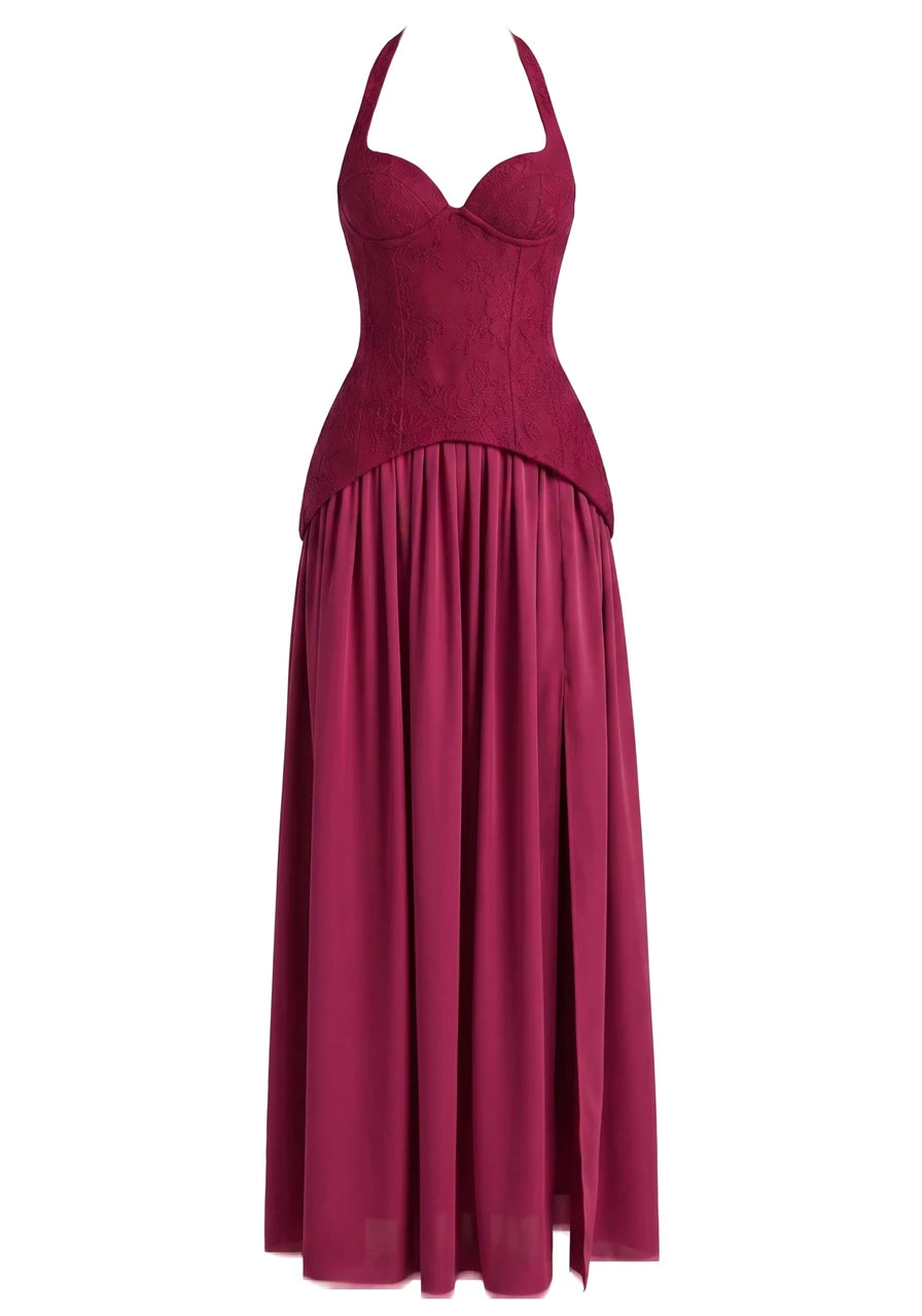 Halter Floral A Line Corset Maxi Dress HV3185