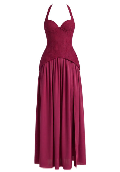Halter Floral A Line Corset Maxi Dress HV3185