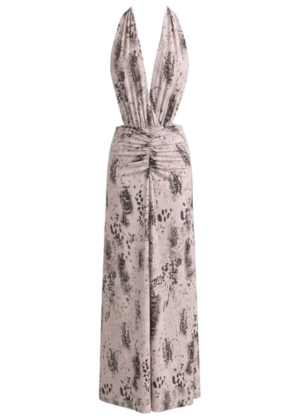 Floral Plunge V Neck Maxi Dress Pink HV2967