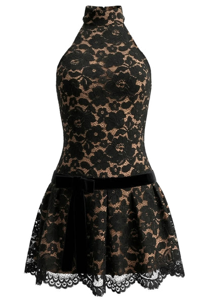 Halter Lace A Line Dress Black HV2840