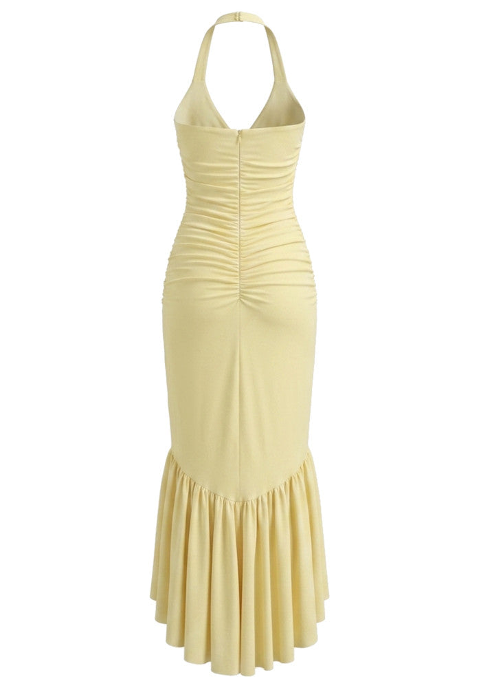 Halter Ruffle Detail Maxi Dress HV2961