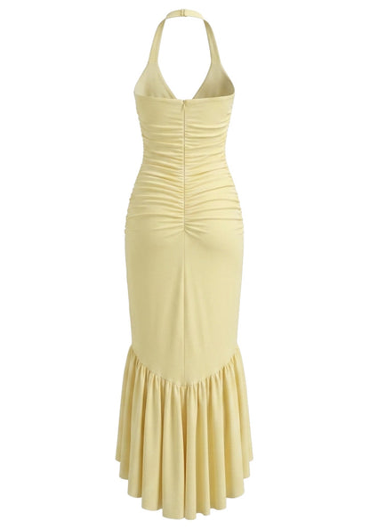 Halter Ruffle Detail Maxi Dress HV2961
