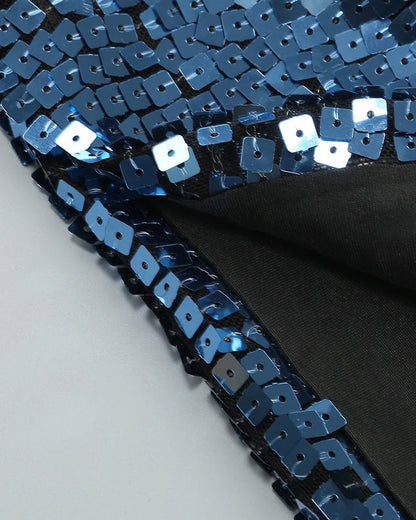 Halter Sequin Cut Out Maxi Dress Blue