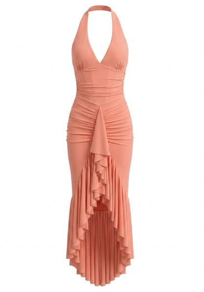 Halter Ruffle Detail Maxi Dress HV2961