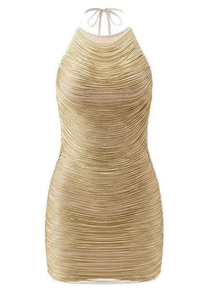 Halter Tassel Detail Dress Gold HV3108