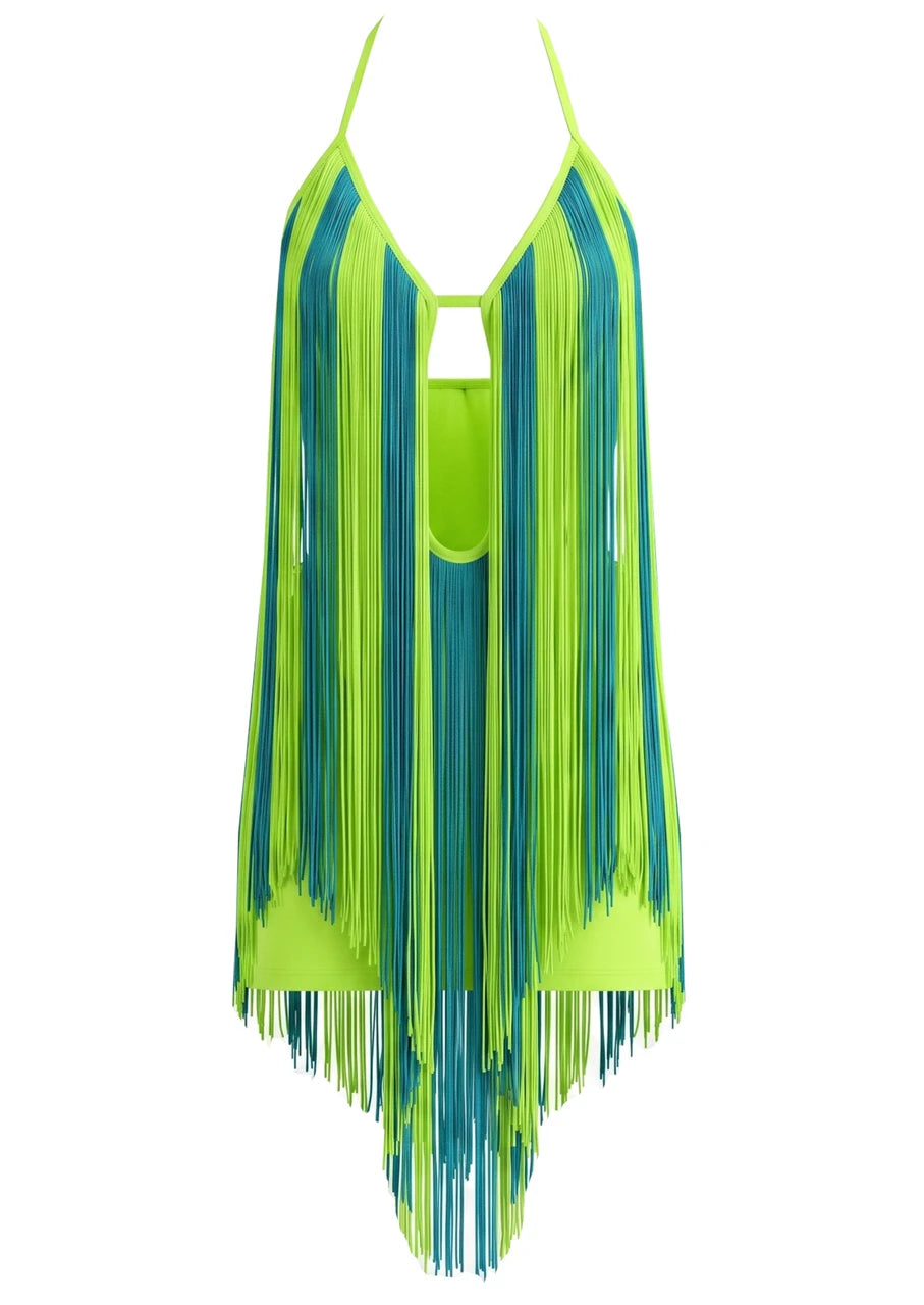 Halter Tassel Dress Green HV3210