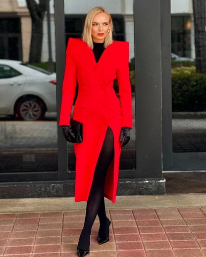 Long Sleeve Midi Coat Dress Red HV1714