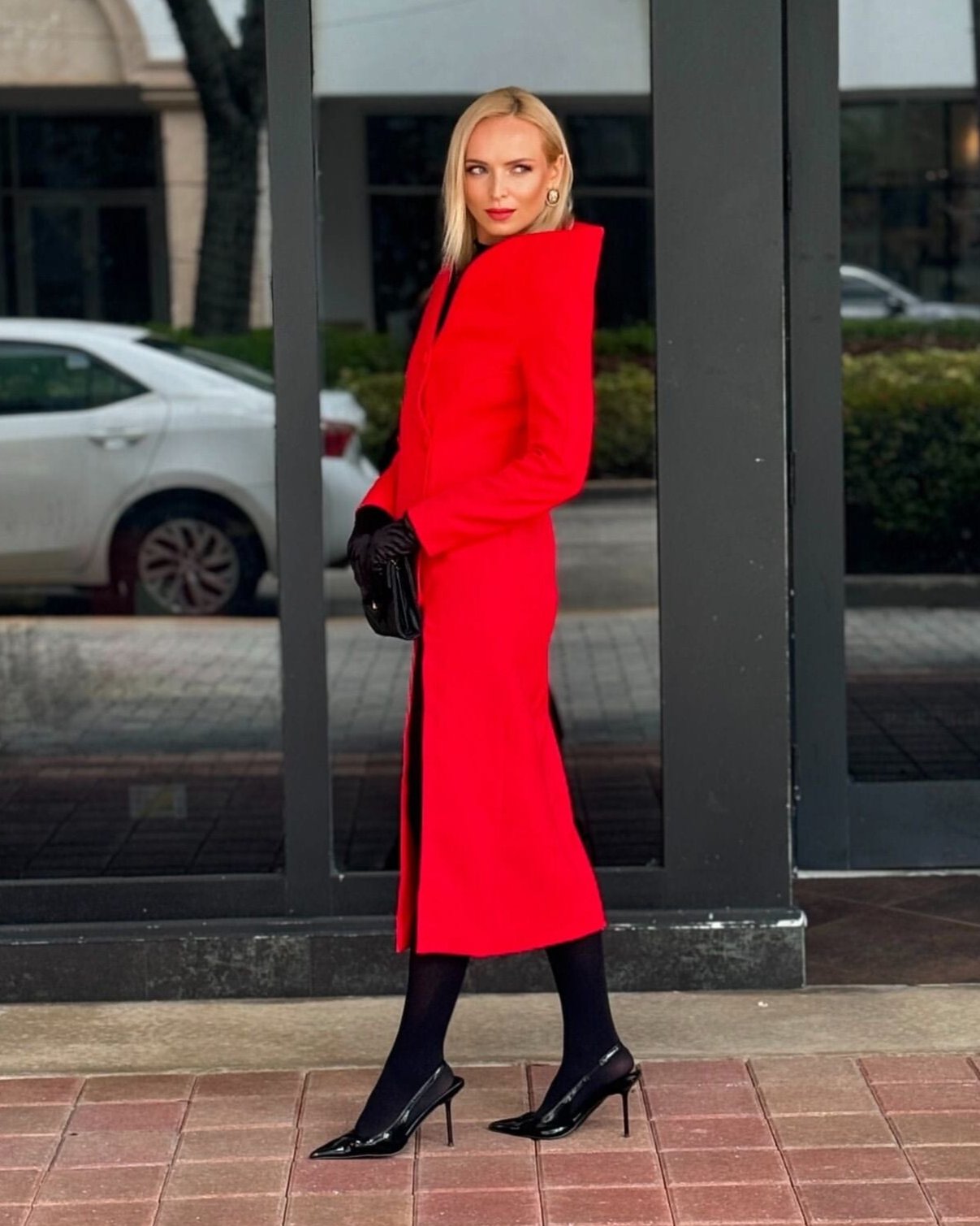 Long Sleeve Midi Coat Dress Red HV1714