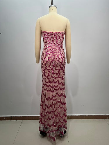 Strapless Sequined Maxi Dress Pink HV2974