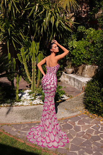 Strapless Sequined Maxi Dress Pink HV2974