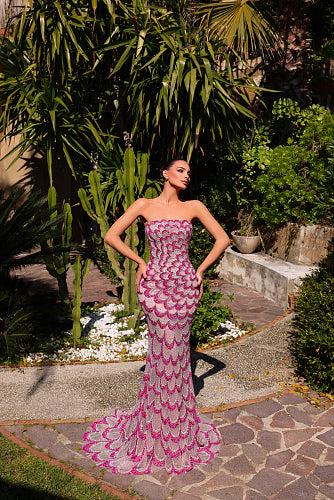 Strapless Sequined Maxi Dress Pink HV2974