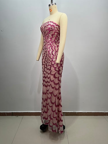 Strapless Sequined Maxi Dress Pink HV2974