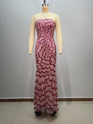 Strapless Sequined Maxi Dress Pink HV2974