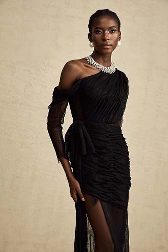 Long Sleeve Draped Lace Maxi Dress Black HV2976