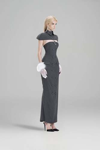 Collar Detail Strapless Maxi Dress Grey HV2977