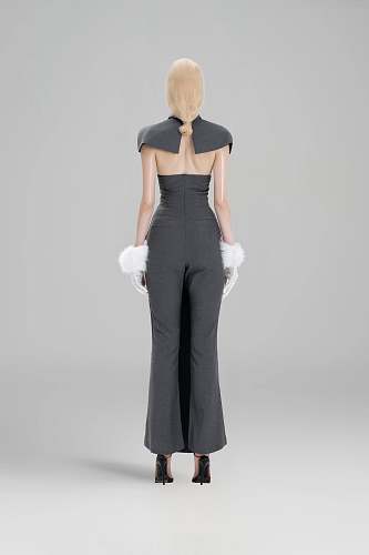 Collar Detail Strapless Maxi Dress Grey HV2977