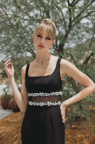 Crystal Mesh Ruffle Maxi Dress Black HV2978