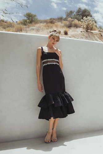 Crystal Mesh Ruffle Maxi Dress Black HV2978
