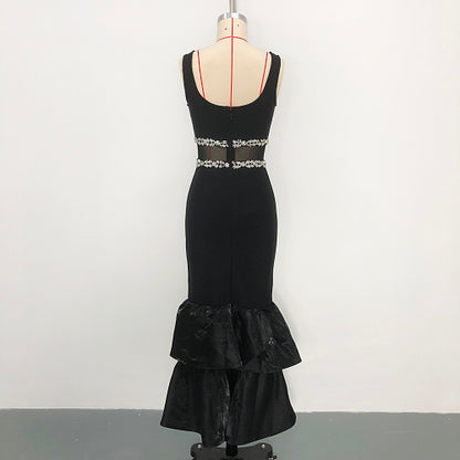 Crystal Mesh Ruffle Maxi Dress Black HV2978