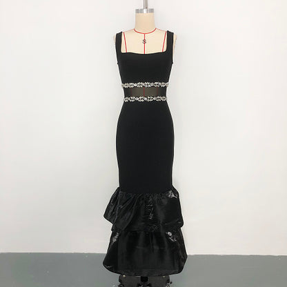 Crystal Mesh Ruffle Maxi Dress Black HV2978