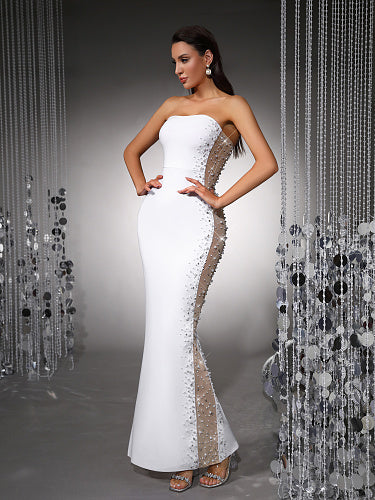Strapless Embellished Side Maxi Dress White HV2979